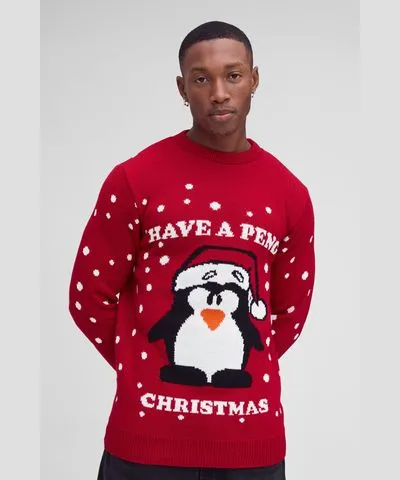 boohoo Mens Regular Fit Peng All Over Christmas Sweater