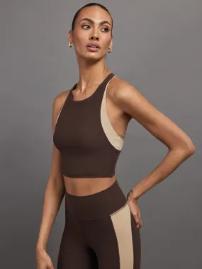 COLORBLOCK HIGH NECK BRA - DARK OAK/ SANDY TAN