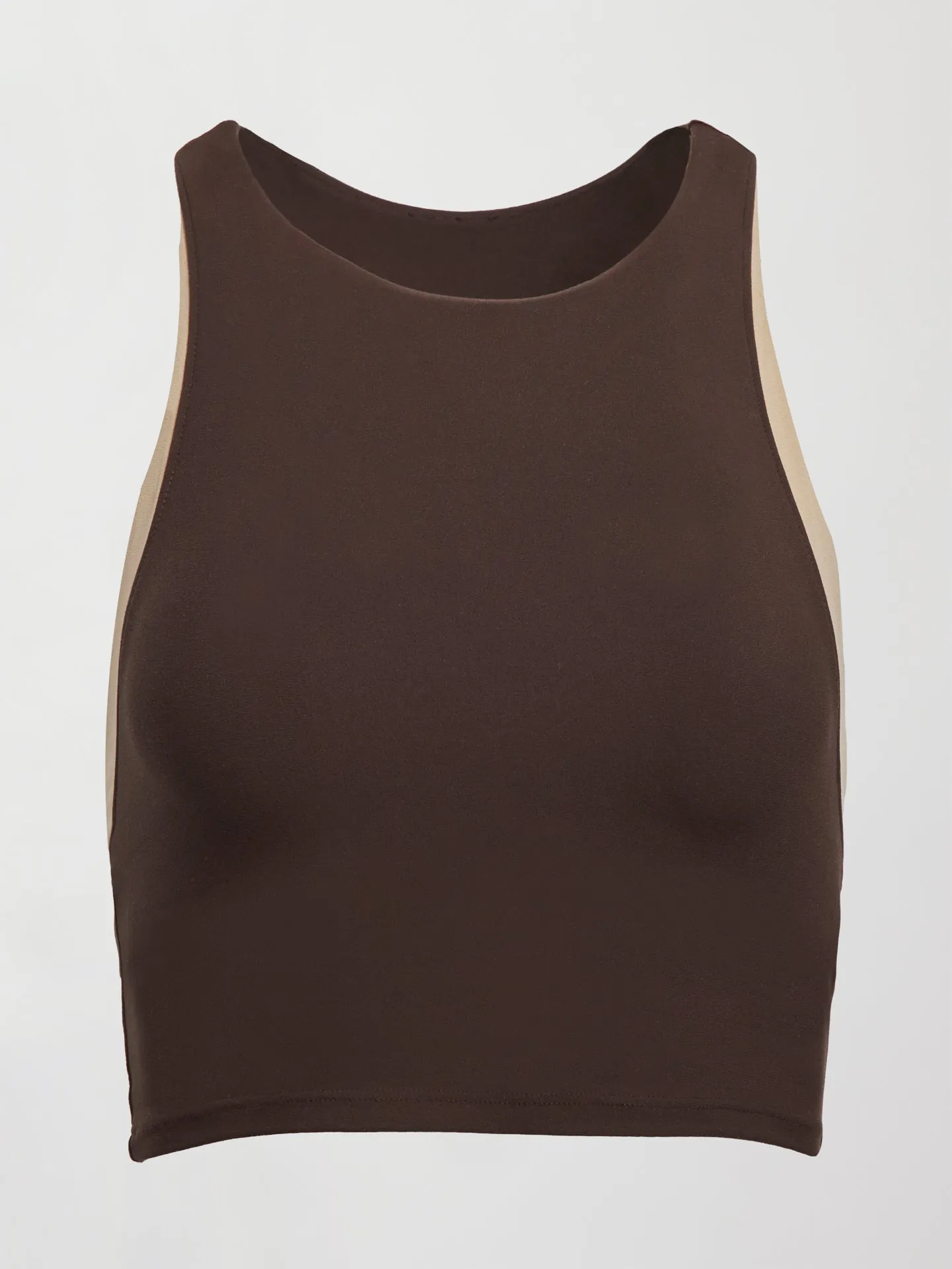 COLORBLOCK HIGH NECK BRA - DARK OAK/ SANDY TAN