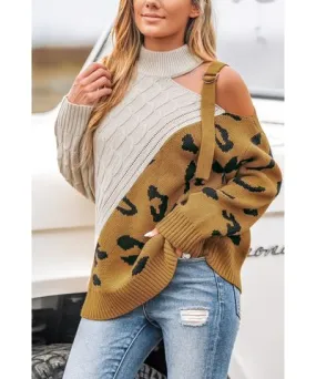 Cupshe Leopard Print Colorblock Cutout Sweater