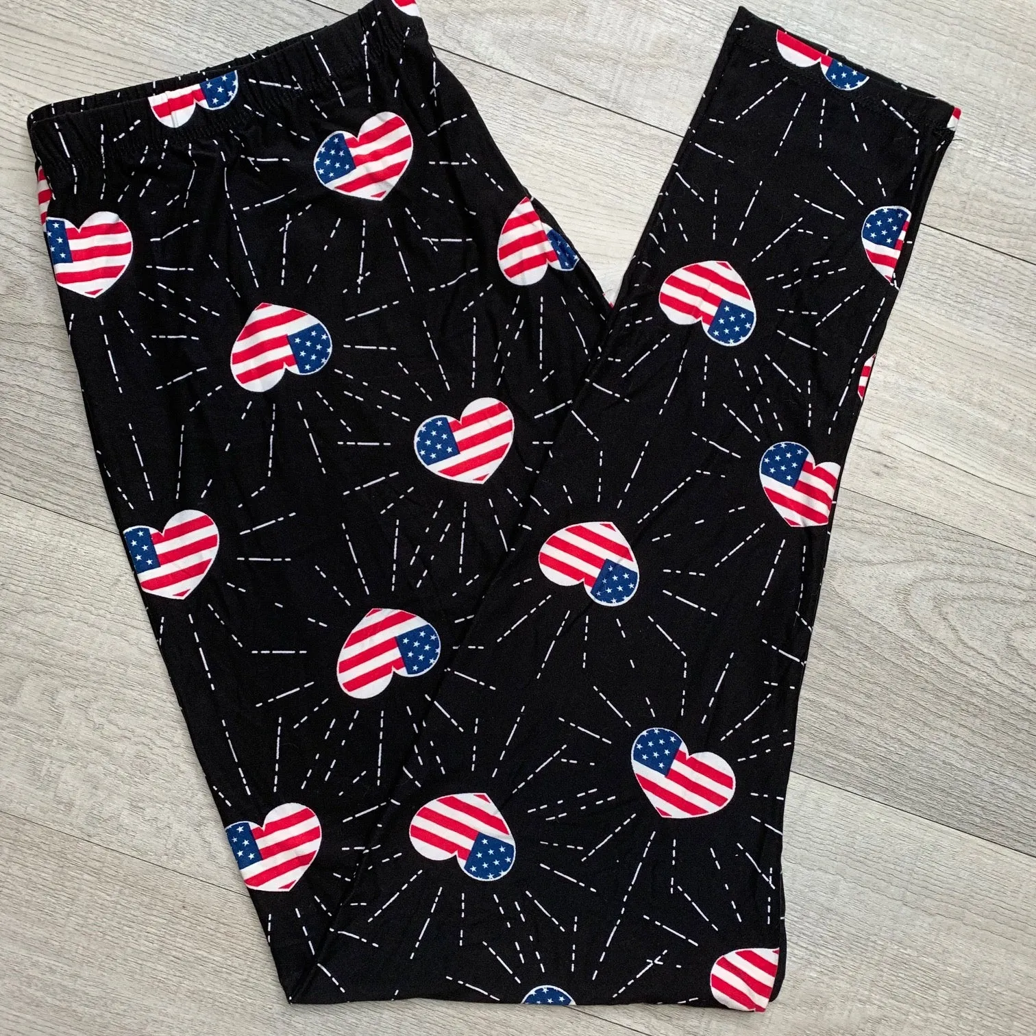 Flag Heart Print Soft Leggings