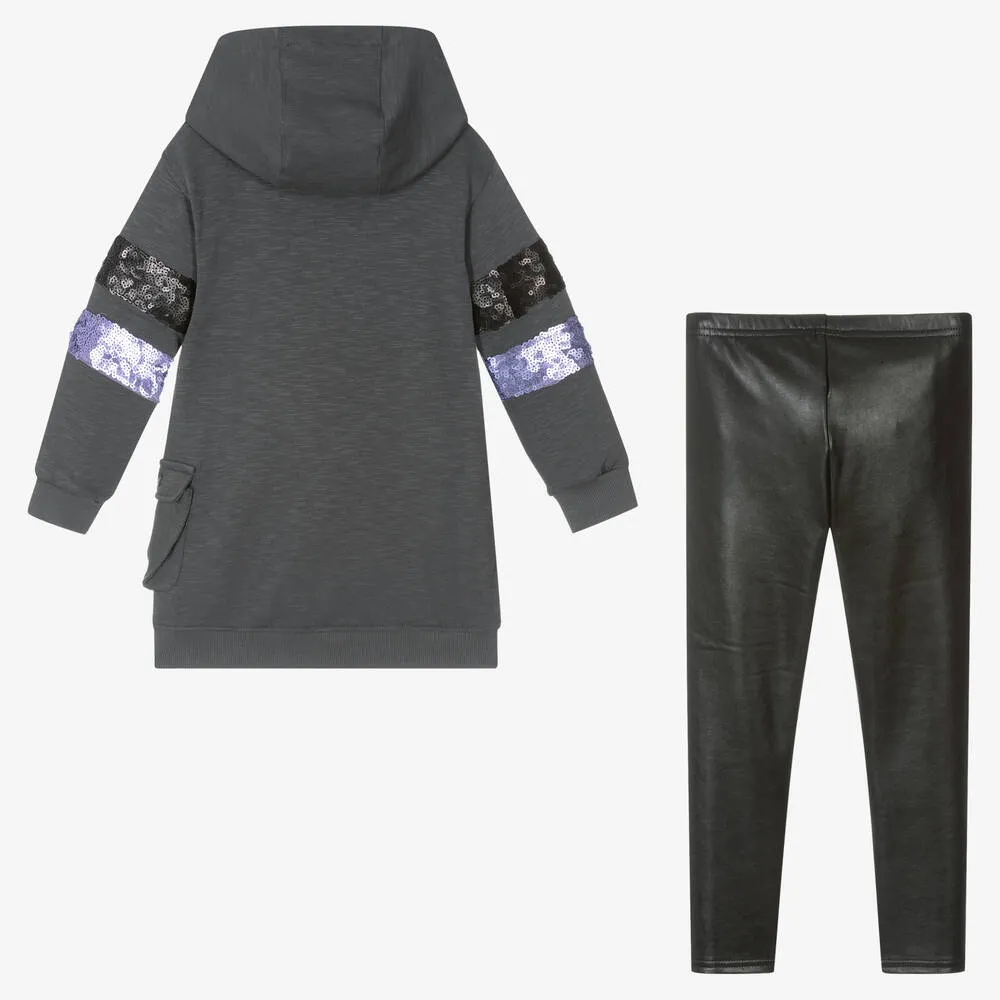 Girls Grey & Black Leggings Set