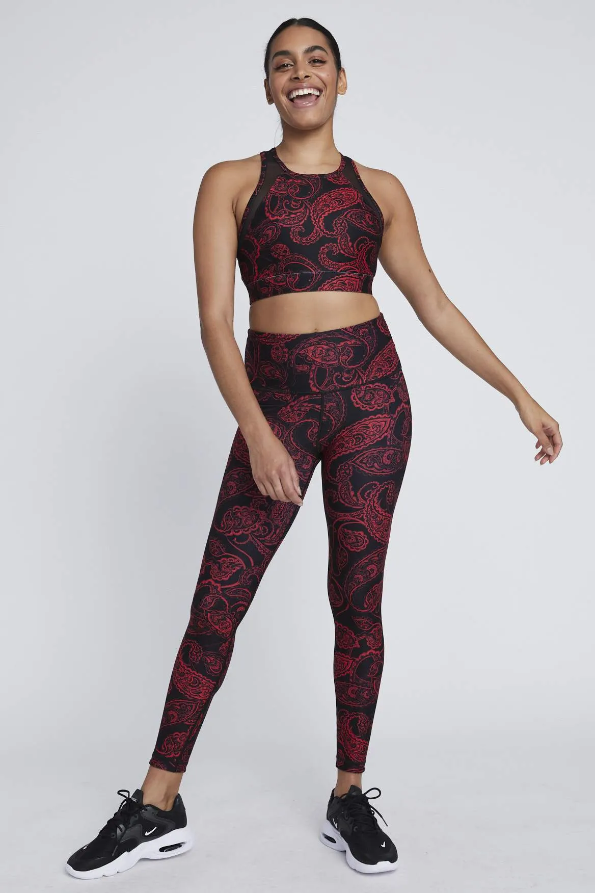 High Waist Reversible Leggings Red Paisley