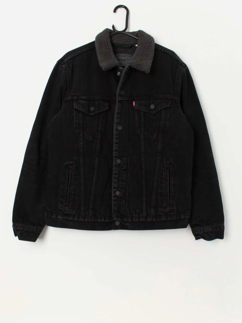 Levis denim sherpa trucker jacket in black – Medium