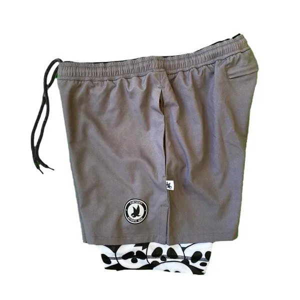 Mens 2-1 Compression Solid Charcoal  Panda 7 Shorts