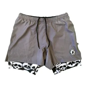 Mens 2-1 Compression Solid Charcoal  Panda 7 Shorts