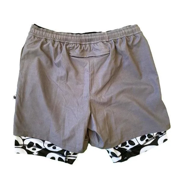 Mens 2-1 Compression Solid Charcoal  Panda 7 Shorts