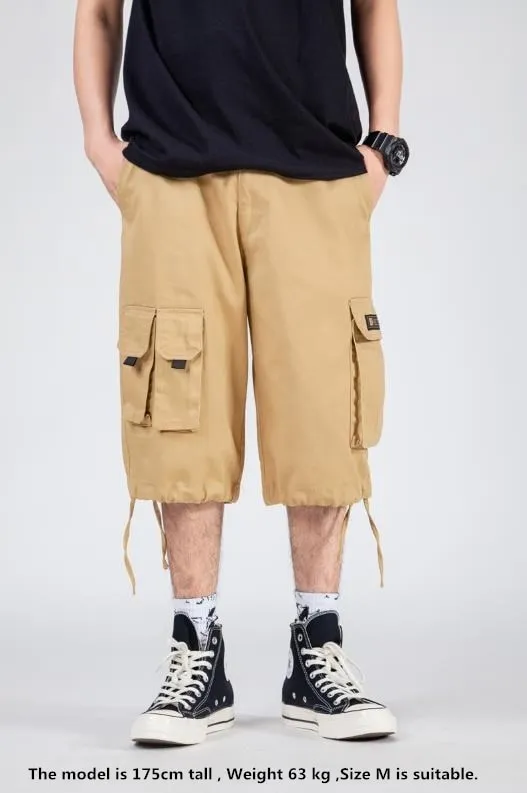 Men's Summer Elastic Waist Baggy Multi Pocket Cargo Wide Leg Shorts