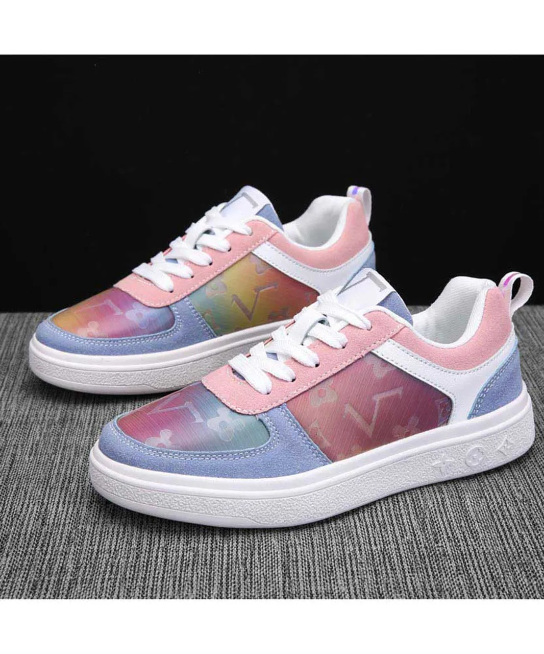 Multi color pattern vamp lace up shoe sneaker