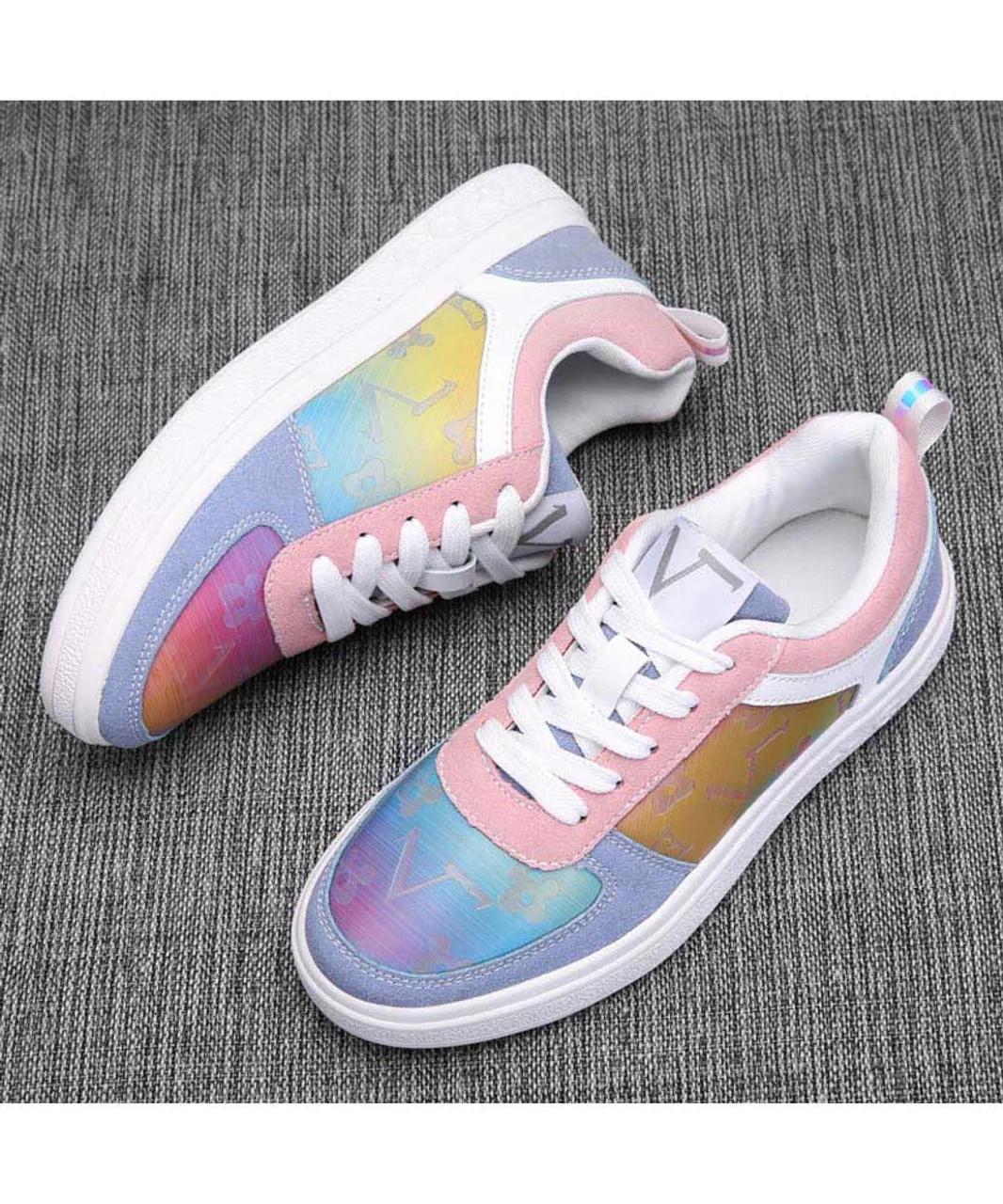 Multi color pattern vamp lace up shoe sneaker