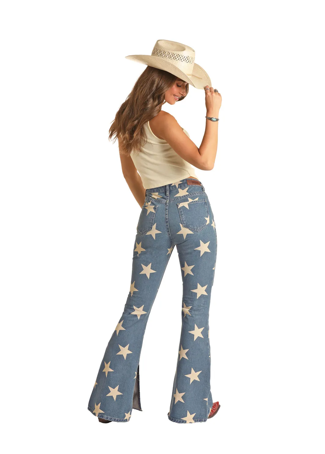 Panhandle Slim Womens Star High Rise Flare Jeans