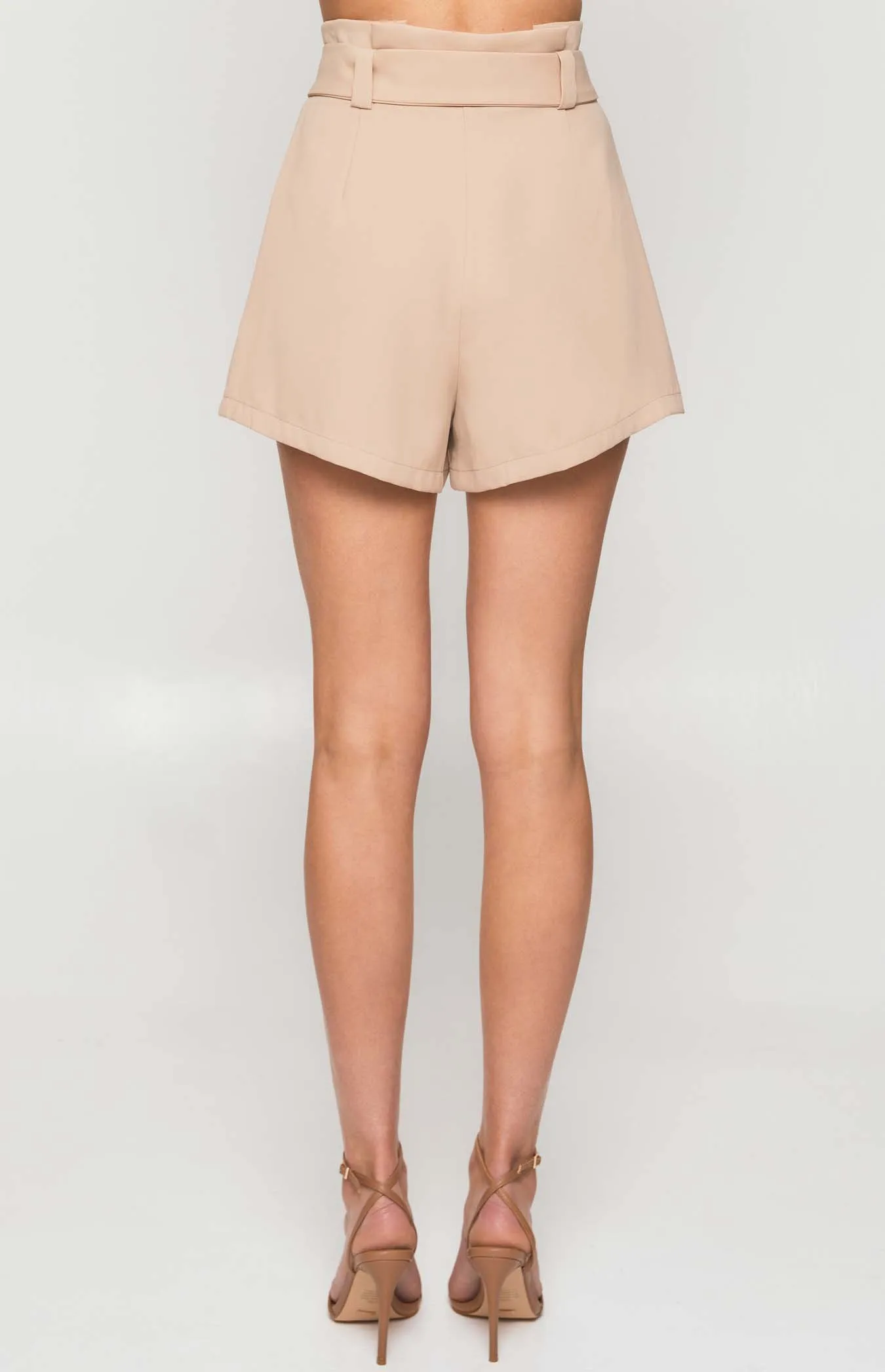 Paper Bag High Waisted Shorts with Self Fabric Buckle (SPA418A)