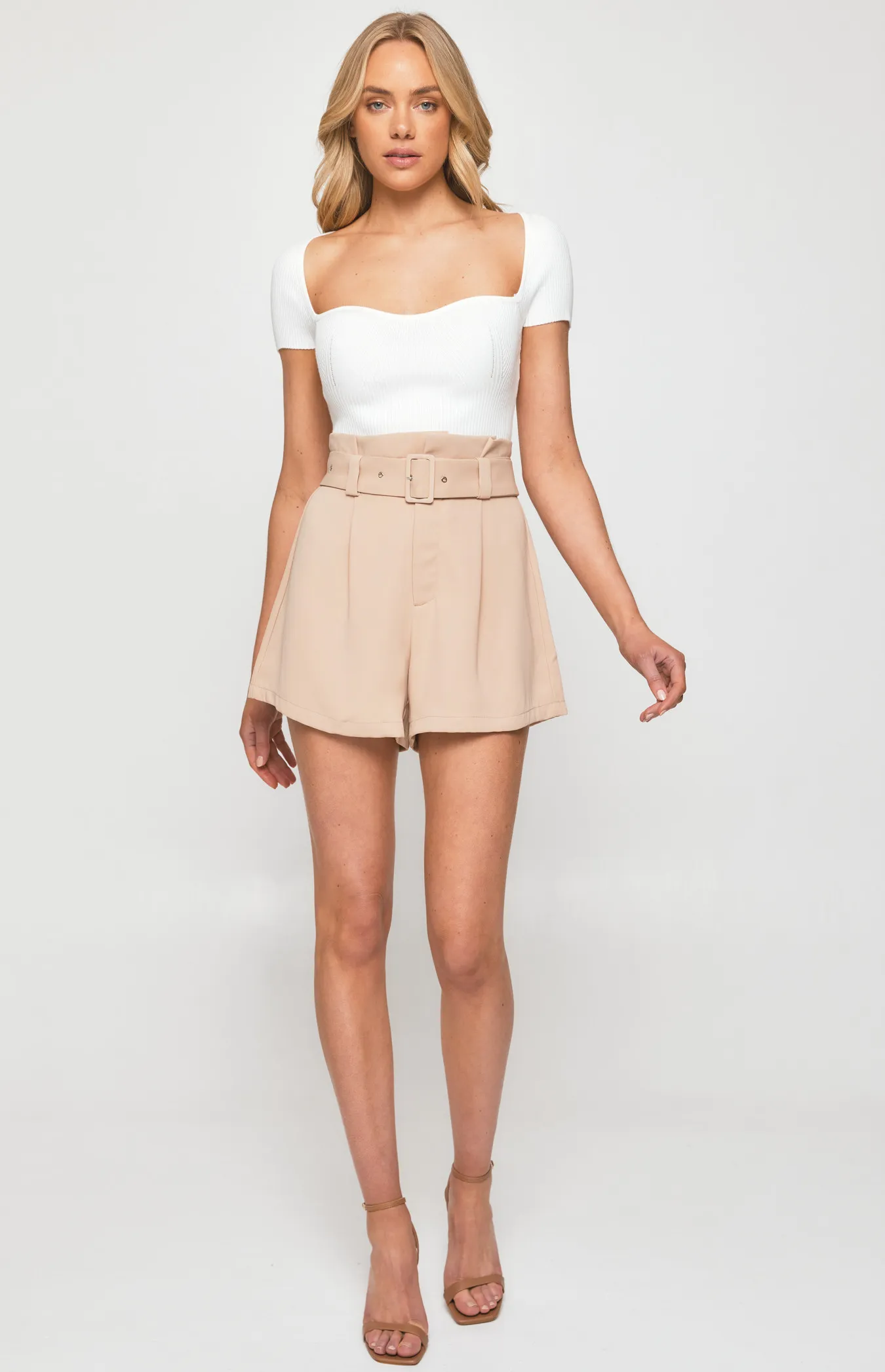 Paper Bag High Waisted Shorts with Self Fabric Buckle (SPA418A)