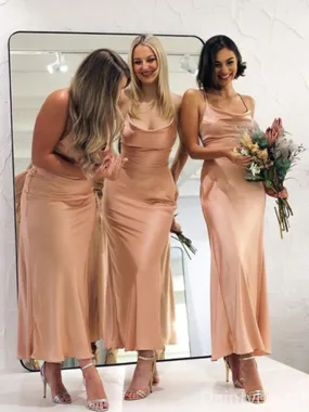 Simple Spaghetti Straps Mermaid Satin Bridesmaid Dresses, BG312