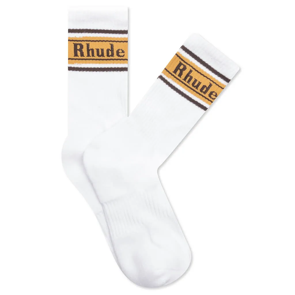 Stripe Logo Sock - White/Brown