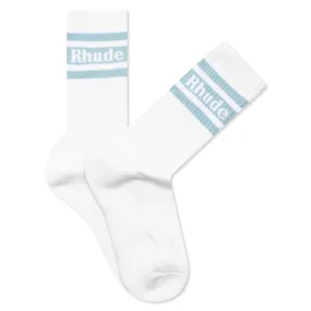 Striped Logo Sock - White/Light Blue