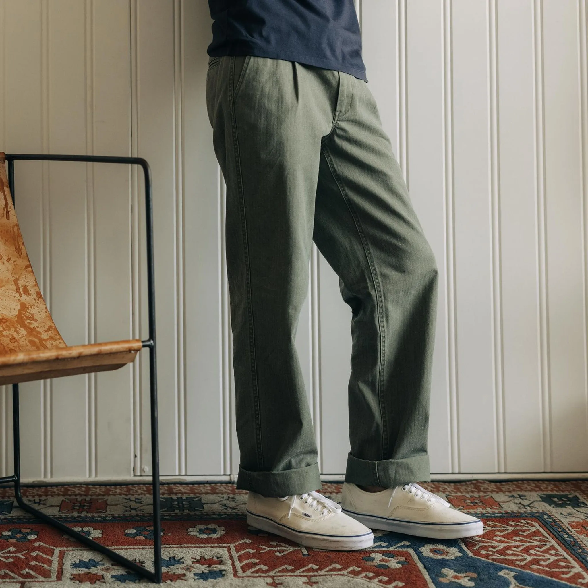 The Matlow Pant in Dried Sage Pigment Herringbone