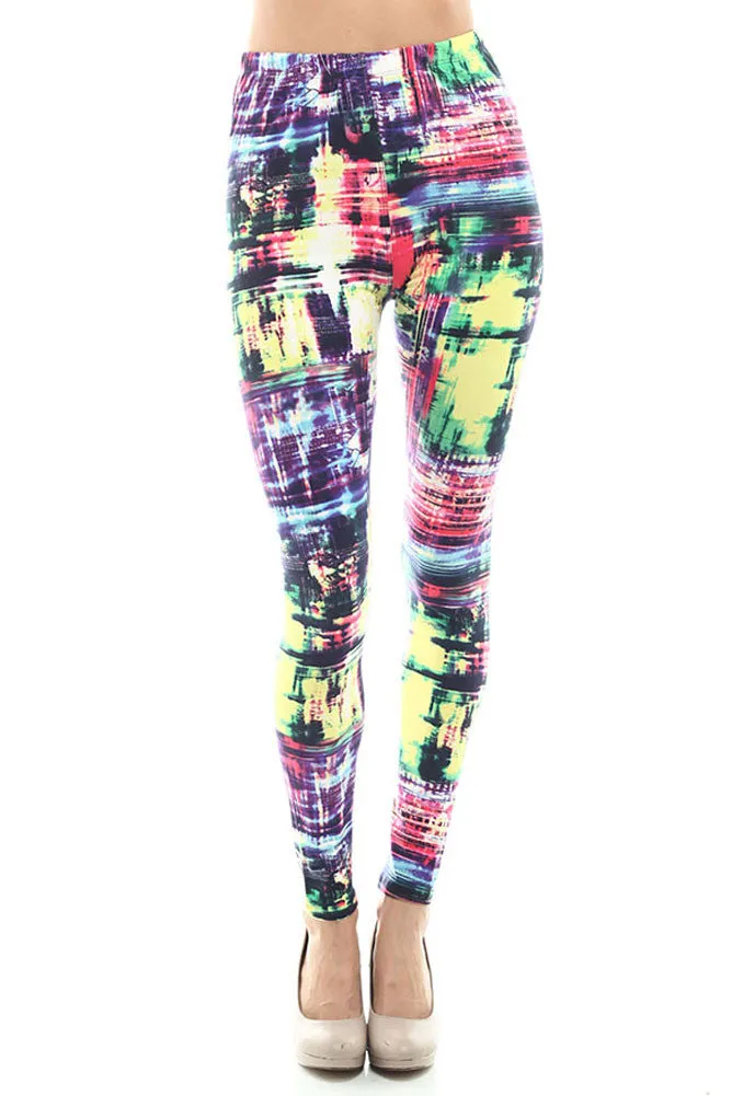 Women's Regular Abstract Pattern Print Leggings - Red Yellow Purple