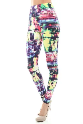 Women's Regular Abstract Pattern Print Leggings - Red Yellow Purple