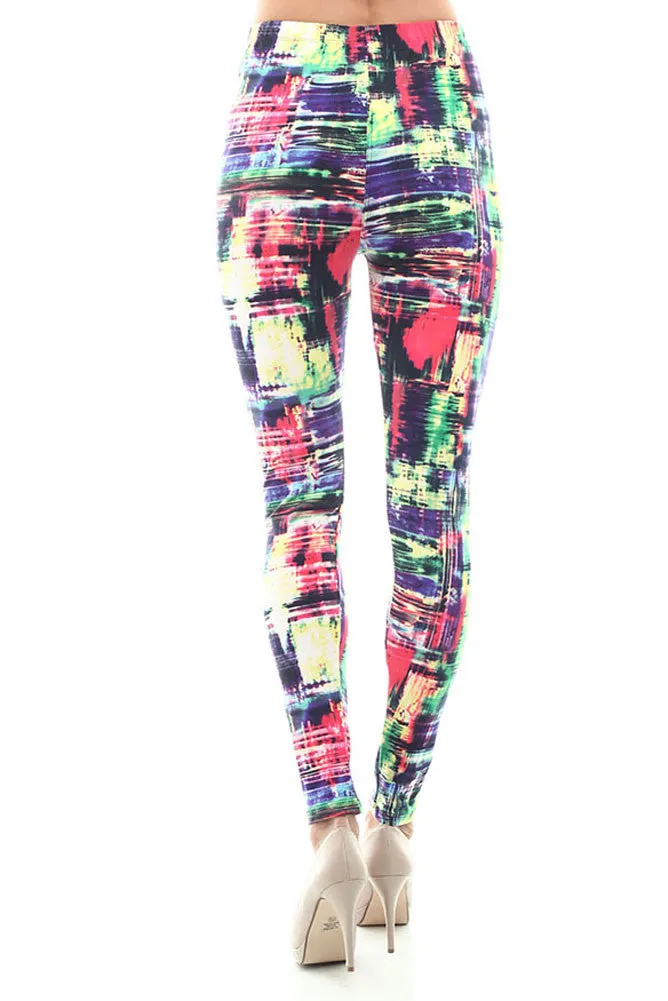 Women's Regular Abstract Pattern Print Leggings - Red Yellow Purple