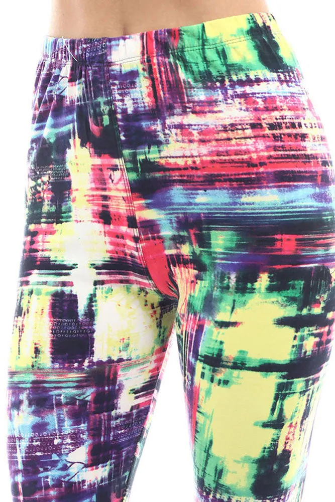 Women's Regular Abstract Pattern Print Leggings - Red Yellow Purple