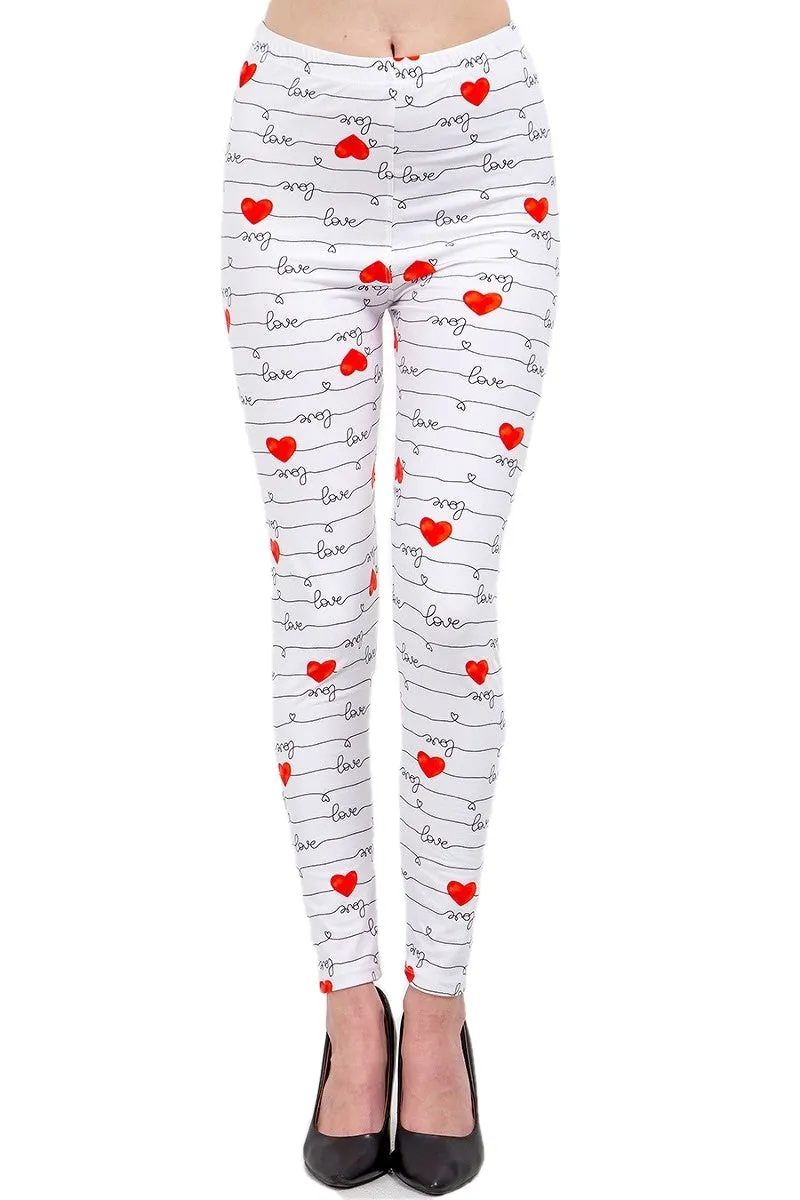 Women's XPlus Love & Heart White Pattern Printed Leggings