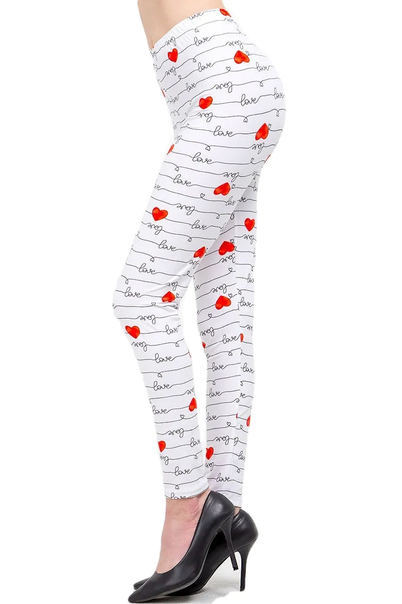 Women's XPlus Love & Heart White Pattern Printed Leggings