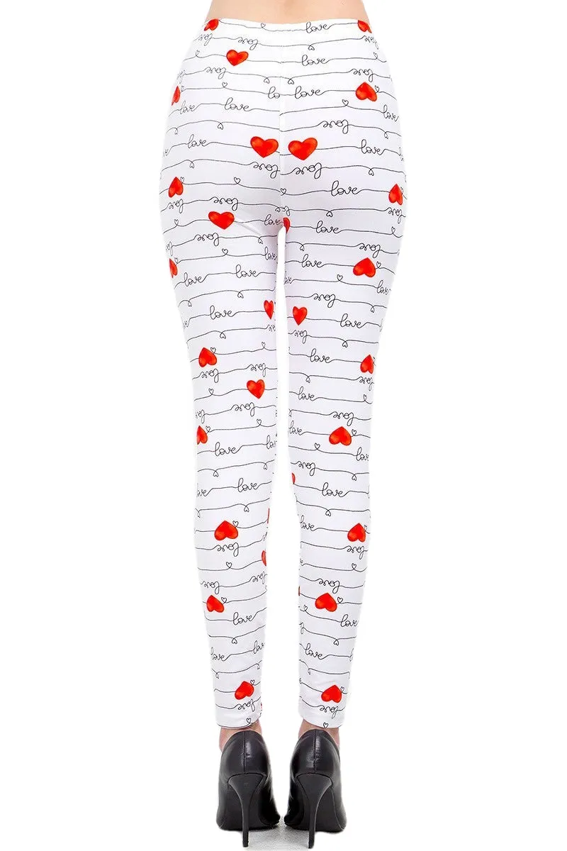 Women's XPlus Love & Heart White Pattern Printed Leggings